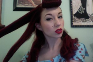 Hair divided into three sections. 