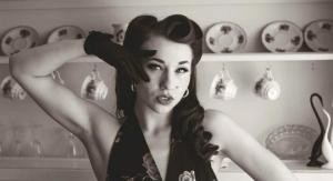 Photo in front of my vintage Kitchen. 