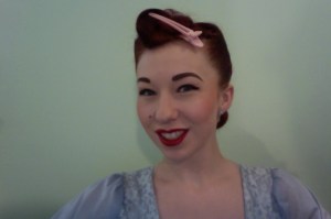 Back section style, "fringe" section pinned into place with alligator clip. 