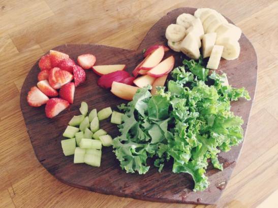 My new love heart chopping board made by my finance's dad! My smoothie prep on top.